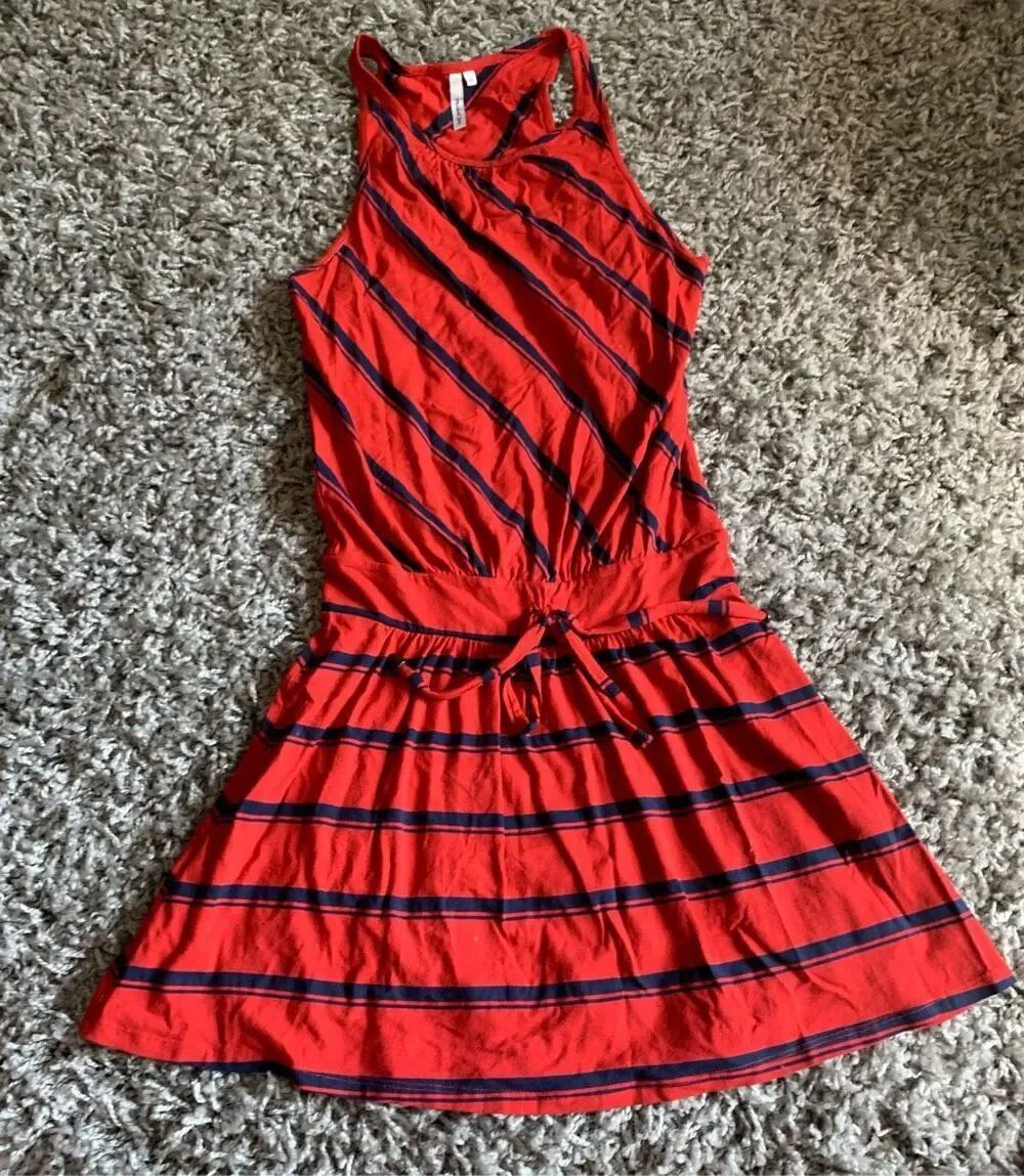 MICHAEL STARS red striped tie waist TANK SUN MINI DRESS sz XS